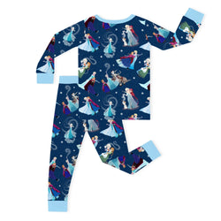 Winter Snowflake Sisters and Friends Blue Kids Bamboo Two-Piece Pajama Set