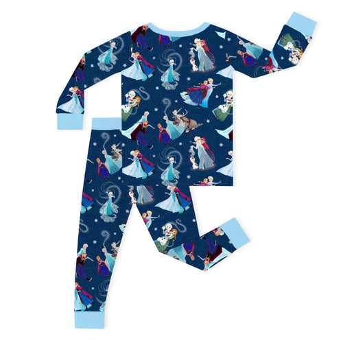 Winter Snowflake Sisters and Friends Blue Kids Bamboo Two-Piece Pajama Set