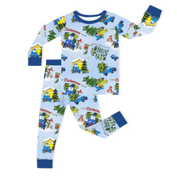 Christmas Blue Car Farm Kids Bamboo Two-Piece Pajama Set
