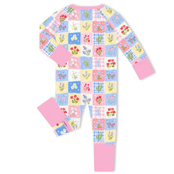 Pastel Wildflower Quilt Bamboo Zipper Romper Pajamas
