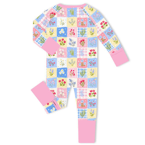 Pastel Wildflower Quilt Bamboo Zipper Romper Pajamas