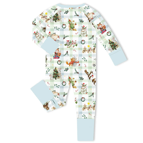 Frosty Forest Gingham Bamboo Zipper Romper Pajamas