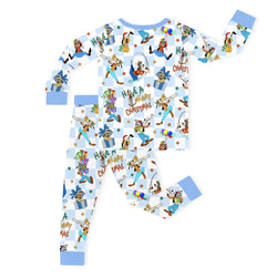 Christmas Blue Check Merry Dog Life Kids Bamboo Two-Piece Pajama Set