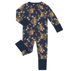 Woodland Bears and Midnight Garden Dreams Bamboo Zipper Romper Pajamas
