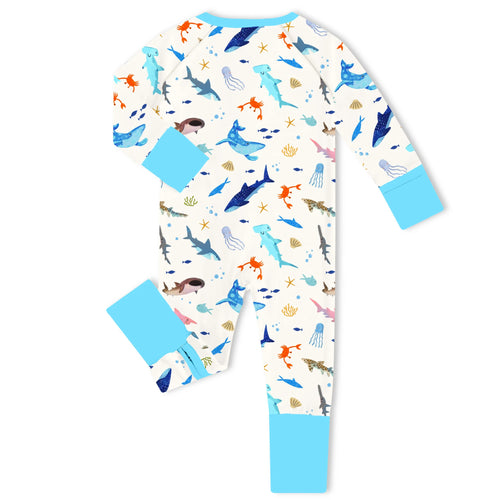 Deep Sea Sharks Bamboo Zipper Romper Pajamas