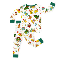 Christmas Yellow Elf and Friends Kids Bamboo Two-Piece Pajama Set