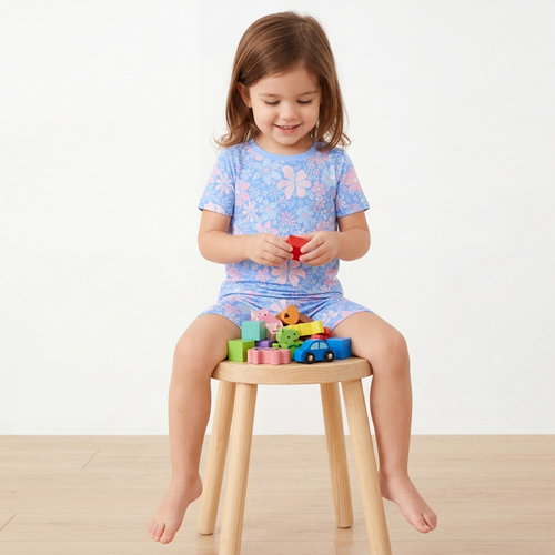 Spring Petal Party Kids Bamboo Two-Piece Pajama Short Sleeve Set