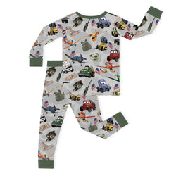 Camo Adventure Car and Airplane Kids Bamboo Two-Piece Pajama Set
