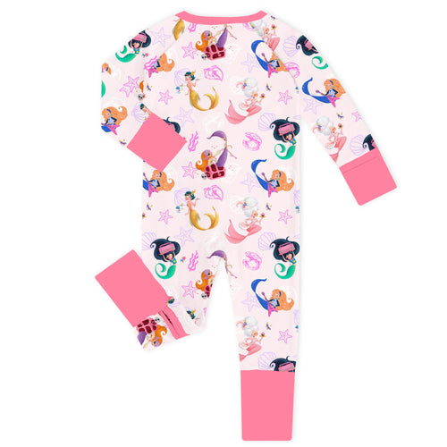 Retro Mermaid Party Bamboo Zipper Romper Pajamas