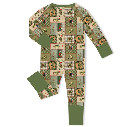 Christmas Cabin Patchwork Bamboo Zipper Romper Pajamas