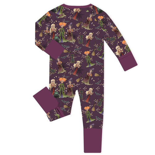 Halloween Hocus Pocus Sisters Witch Bamboo Zipper Romper Pajamas