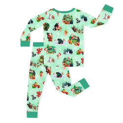 Christmas Mint Holiday Truck and Animal Friends Kids Bamboo Two-Piece Pajama Set