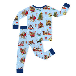 Christmas Safari Park Friends Adventure on Navy Blue Kids Bamboo Two-Piece Pajama Set