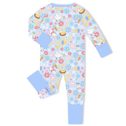 Spring Meadow Friends Bamboo Zipper Romper Pajamas
