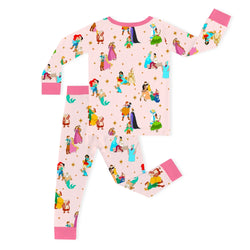 Pink Princess and Prince Stars Kids Bamboo Two-Piece Pajama Set