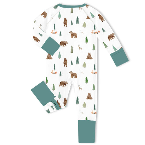 Rustic Forest Bears Bamboo Zipper Romper Pajamas