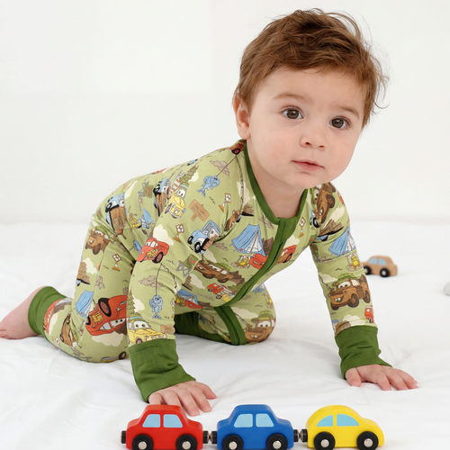 Summer Forest Camping Cars Bamboo Zipper Romper Pajamas