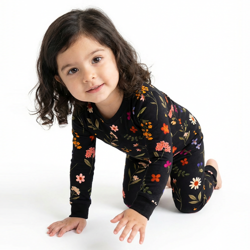 Midnight Wildflower Floral Fantasy Kids Bamboo Two-Piece Pajama Set