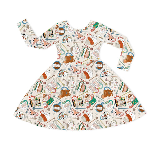 Christmas Mug Print Kids Bamboo Long Sleeves Dress