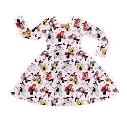 Halloween Princess Pumpkin Bats Kids Bamboo Long Sleeves Dress