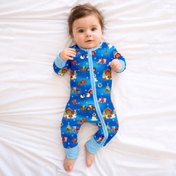 Christmas Western Barnyard Animals Bamboo Zipper Romper Pajamas