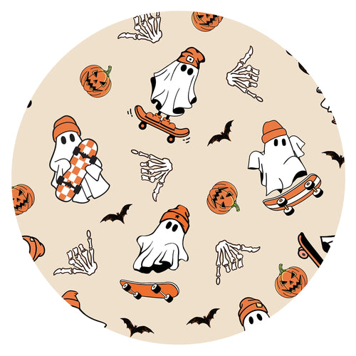 Halloween Skateboard Ghost Bamboo Zipper Romper Pajamas