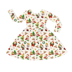 Christmas Golden Hair Girl Kids Bamboo Long Sleeves Dress