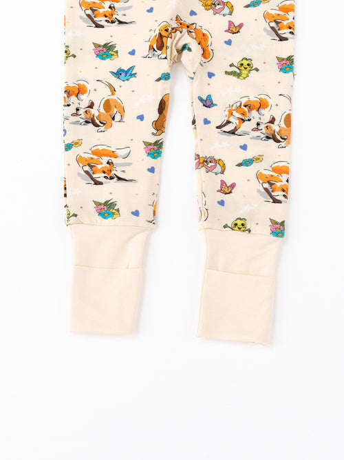 Playful Pups Foxs and Butterflies Bamboo Zipper Romper Pajamas