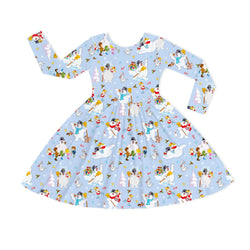 Christmas Woodland Snowman and Friends Kids Bamboo Long Sleeves Dress
