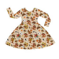 Halloween Mystery Great Dane Dog Pumpkin Kids Bamboo Long Sleeves Dress