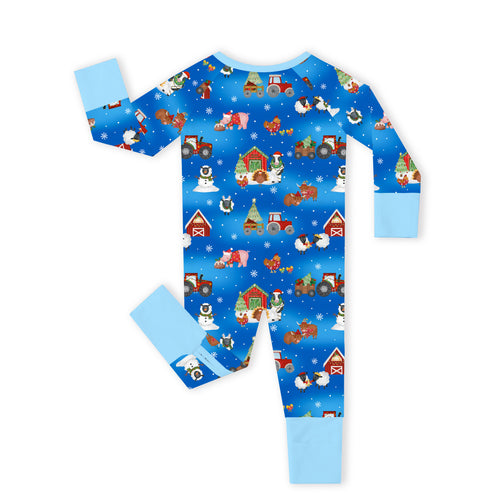 Christmas Western Barnyard Animals Bamboo Zipper Romper Pajamas