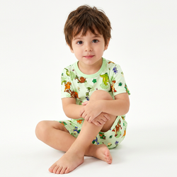Prehistoric Dino Pals Jungle Playtime Sage Green Bamboo Two-Piece Pajama Short Sleeve Set