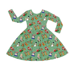 Christmas Snowy Squirrel Buddies Kids Bamboo Long Sleeves Dress