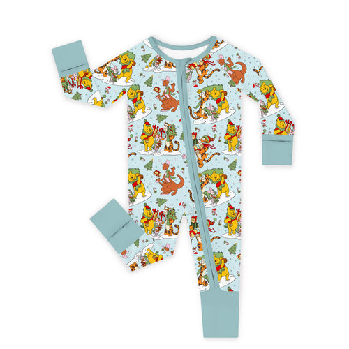 Christmas Snow Bear Friends Gift Bamboo Zipper Romper Pajamas