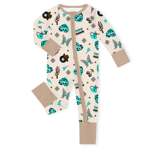 Turquoise Western Howdy Bamboo Zipper Romper Pajamas