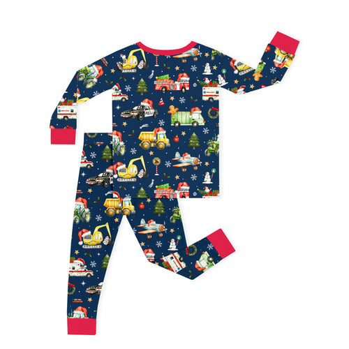 Christmas Winter Trucks Ride Adventure Red Kids Bamboo Two-Piece Pajama Set