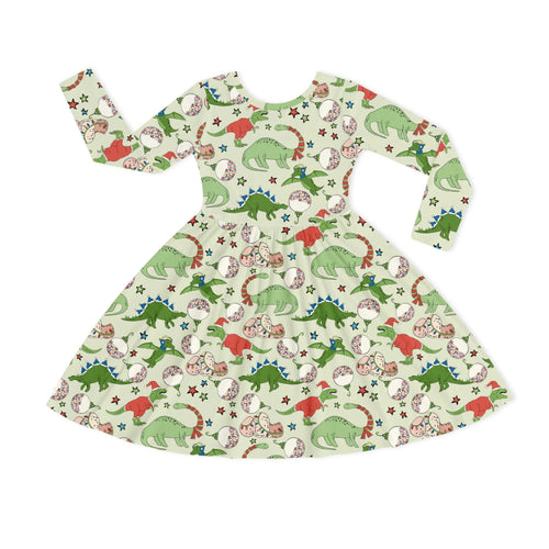 Christmas Cartoon Dinosaur Kids Bamboo Long Sleeves Dress