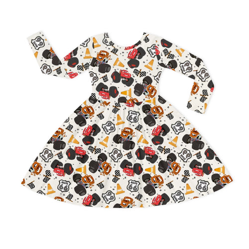 Smiley Car Parade Kids Bamboo Long Sleeves Dress