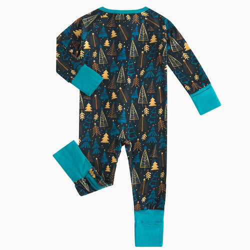 Christmas Tree Baby Bamboo Blue Zipper Romper