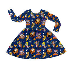 Halloween Cat And Mouse Kids Bamboo Long Sleeves Dress