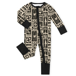 Retro Surf Waves Bamboo Zipper Romper Pajamas