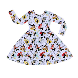 Halloween Princess Pumpkin Bats Purple Kids Bamboo Long Sleeves Dress