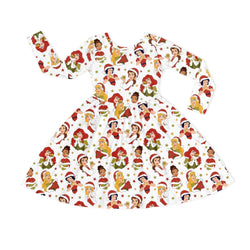 Christmas Red Princess Kids Bamboo Long Sleeves Dress