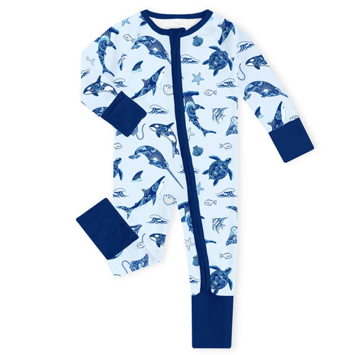 Ocean Wonders Marine Life Bamboo Zipper Romper Pajamas