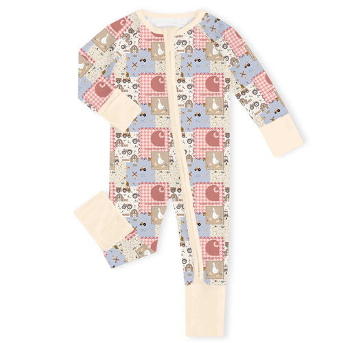 Country Patchwork Duck Bamboo Zipper Romper Pajamas