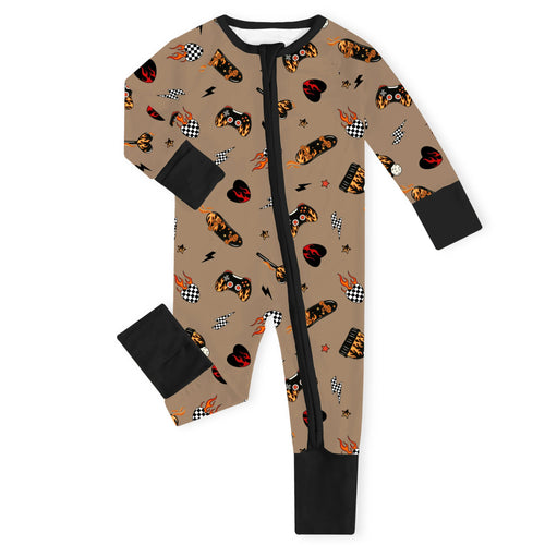 Rad Skater & Game Black Bamboo Zipper Romper Pajamas