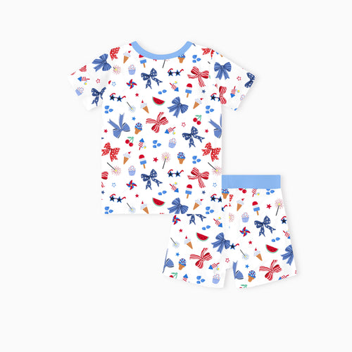 4th of July Bow Kids Bamboo Short Two-Piece Pajama Set