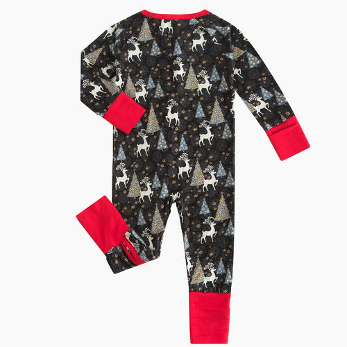 Christmas Tree Deer Baby Bamboo Red Zipper Romper