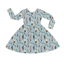 Halloween Starry Night Ghost Friends Kids Bamboo Long Sleeves Dress