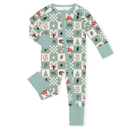 Christmas Biker Santa Bamboo Zipper Romper Pajamas